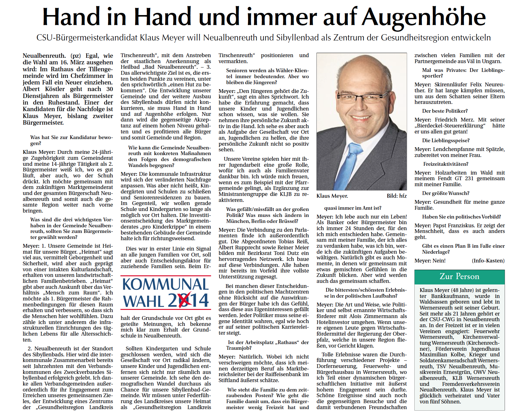 Interview unseres Bürgermeisterkandidaten Klaus Meyer